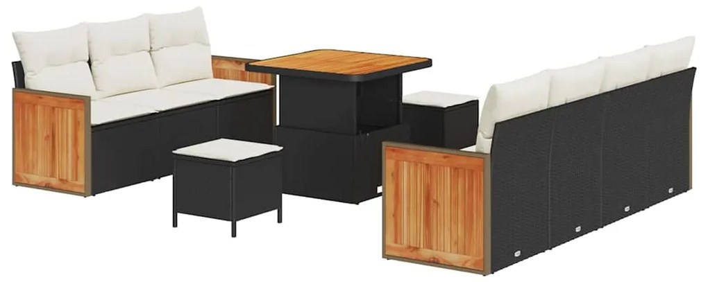 vidaXL Σετ Καναπέ Κήπου 10 pcs Μαύρο και κρεμ 80 x 80 x 71 cm