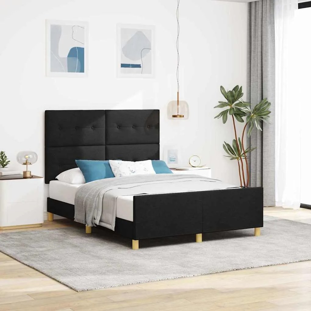 vidaXL Σκελετός Κρεβατιού με κεφαλάρι Μαύρο 140 x 190 cm ύφασμα