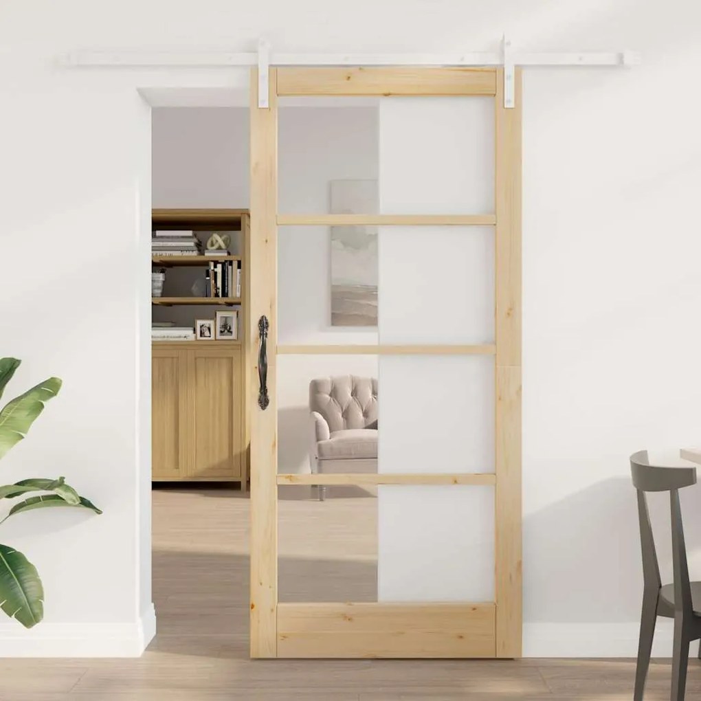 vidaXL Συρόμενη Πόρτα Καφέ 93 x 202 cm Μασίφ ξύλο πεύκου