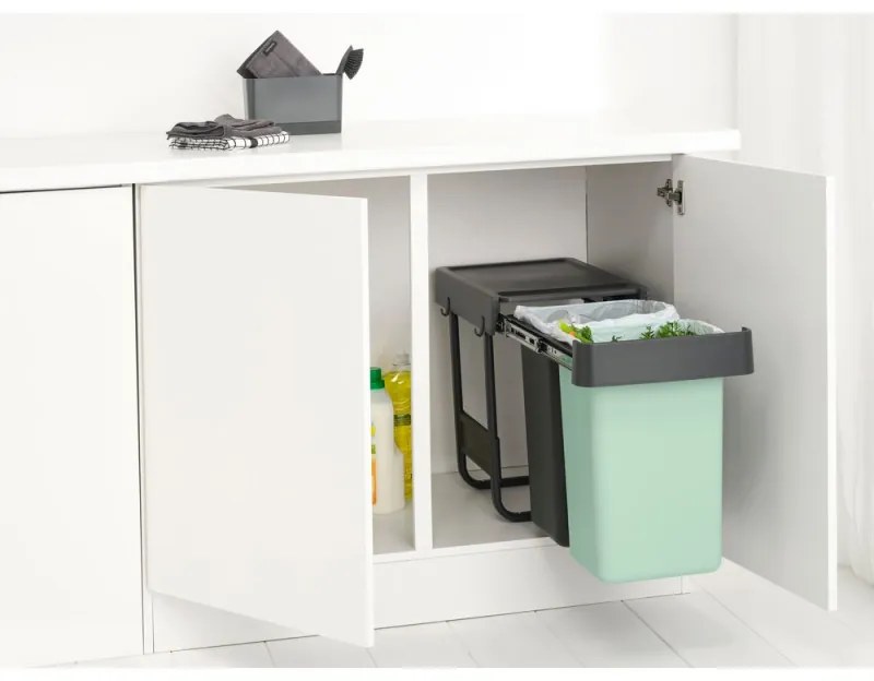 Brabantia Sort&Go κάδος χωριστής συλλογής 1008862, 2x15 l, Εσωτερική τοποθέτηση με τηλεσκοπικό πλαίσιο, Γκρι/πράσινο
