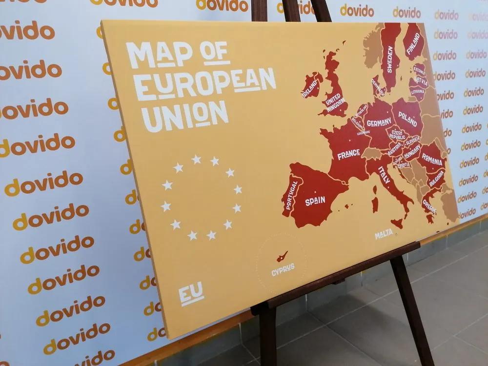 Εικόνα στον εκπαιδευτικό χάρτη από φελλό με ονόματα χωρών της ΕΕ σε αποχρώσεις του καφέ - 90x60  place