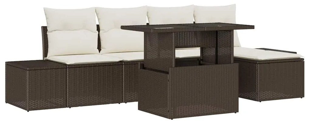 vidaXL Σετ Καναπέ Κήπου με μαξιλάρι 6 pcs Καφέ και κρεμ