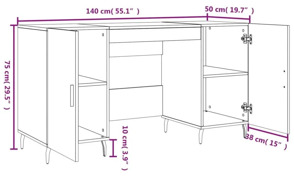 Γραφείο Γκρι Σκυροδέματος 140 x 50 x 75 εκ. από Επεξεργ. Ξύλο - Γκρι