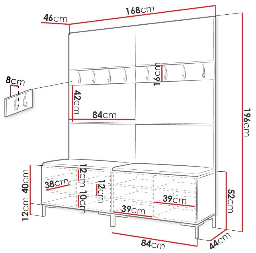 Σετ διαδρόμου Hartford F101, 196x168x46cm, 32 kg, Άσπρο, Ταπισερί, Πλαστικοποιημένη μοριοσανίδα, Εντοιχισμένη, Τοίχου | Epipla1.gr