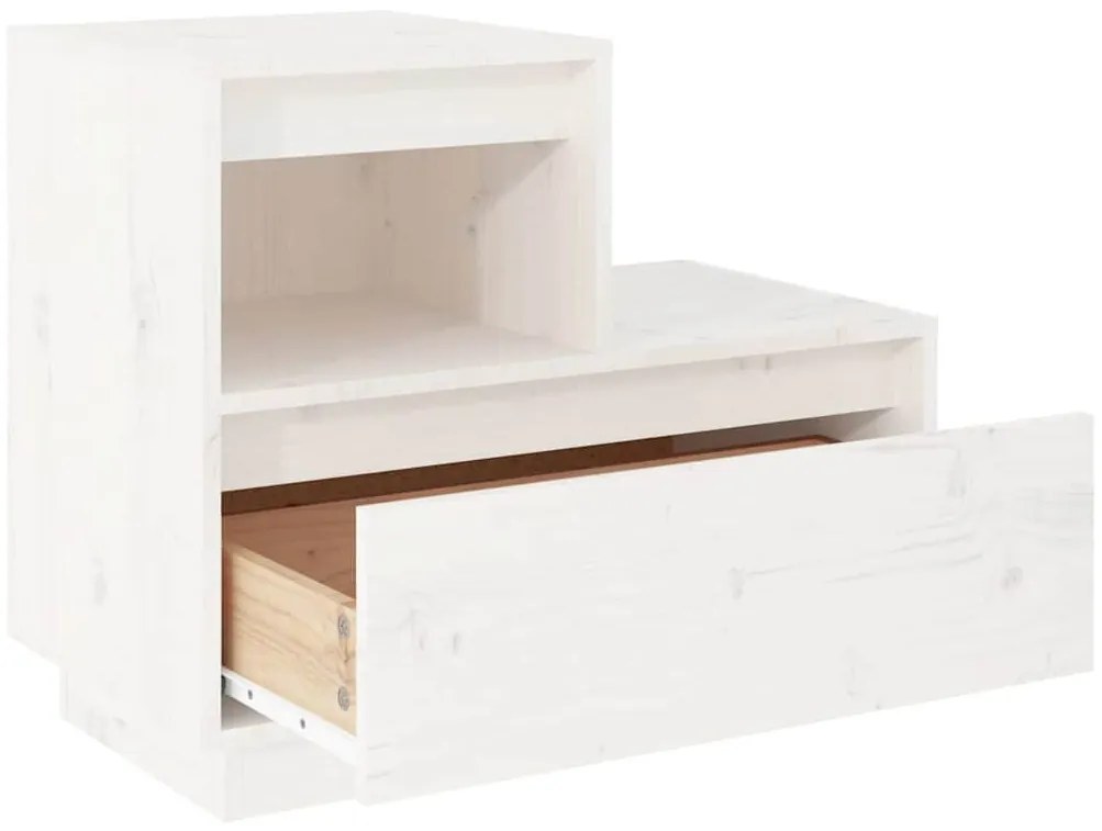vidaXL Κομοδίνο Λευκό 60 x 34 x 51 εκ. από Μασίφ Ξύλο Πεύκου