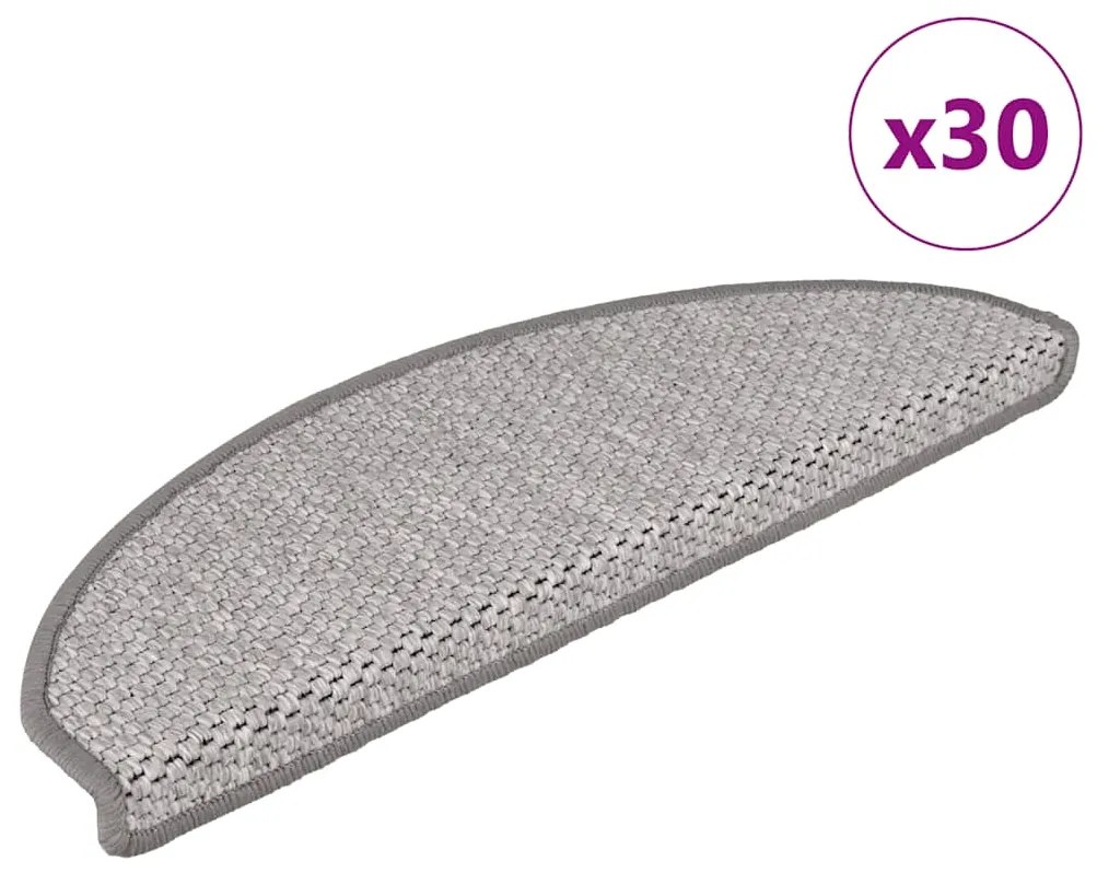 vidaXL Πατάκια Σκάλας Αυτοκόλ. 30 τεμ. Όψη Σιζάλ Πλατίνα 65x21x4 εκ.