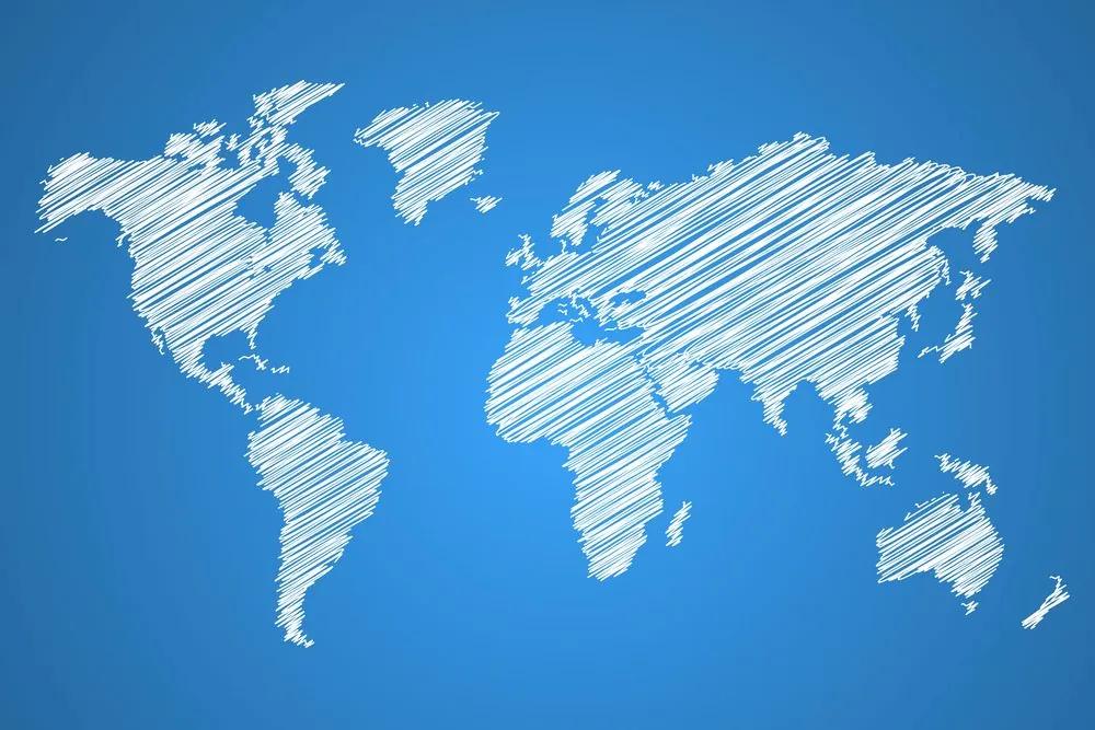 Εικόνα ενός παγκόσμιου χάρτη που εκκολάπτεται από φελλό σε μπλε φόντο - 120x80  color mix