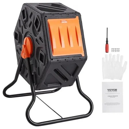 VEVOR Compost Bin, 18.5-Gal Small Composting Tumbler, Compact Single Rotating Chamber with Sliding Door and Steel Frame, BPA Free Composter Bin Tumbler for Garden, Kitchen, Yard, Outdoor