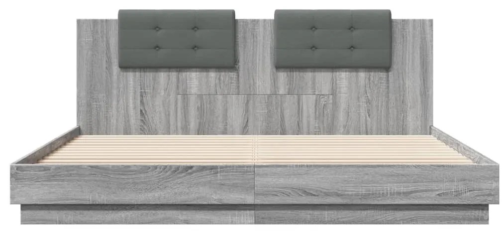 vidaXL Πλαίσιο Κρεβατιού με Κεφαλάρι και LED Γκρι sonoma 160 x 200 εκ.