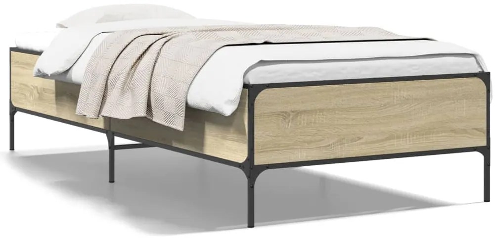 vidaXL Πλαίσιο Κρεβατιού Sonoma Δρυς 75 x 190 εκ. Επεξ. Ξύλο &amp; Μέταλλο
