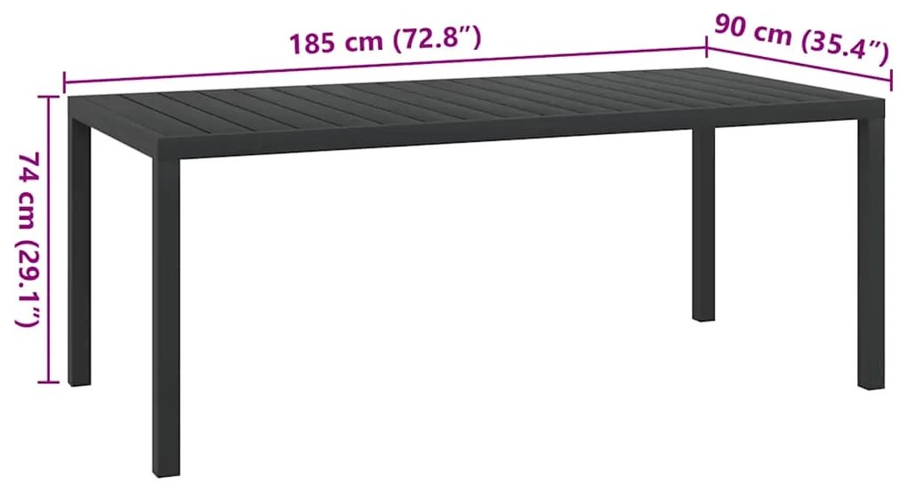 vidaXL Τραπέζι Κήπου Μαύρο 185 x 90 x 74 εκ. από Αλουμίνιο / WPC