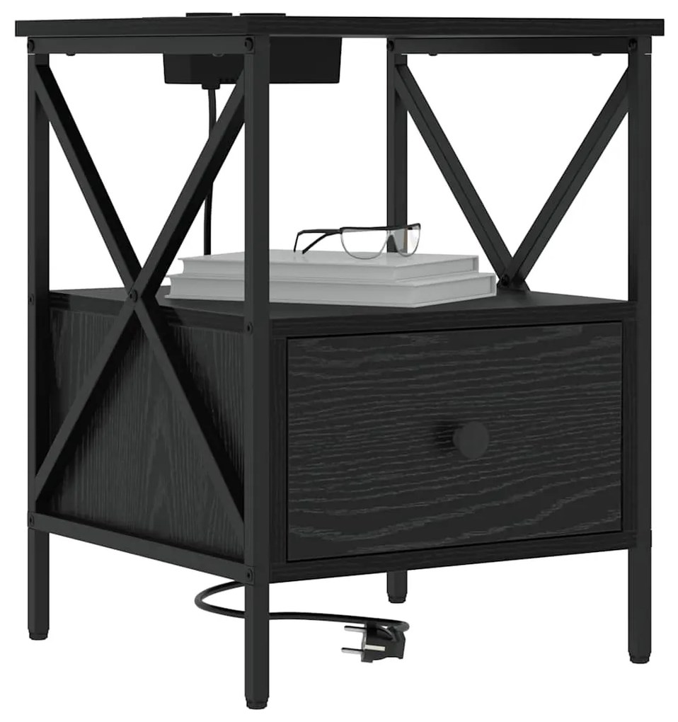 vidaXL Κομοδίνο Μαύρη δρυς 41.5 x 40.5 x 55 εκ. Επεξεργασμένο ξύλο