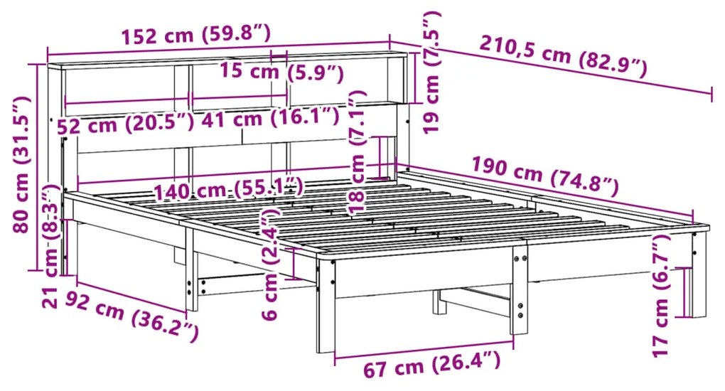 Σκελετός Κρεβατιού Χωρίς Στρώμα Καφέ 140x190 Μασίφ Ξύλο Πεύκου - Καφέ