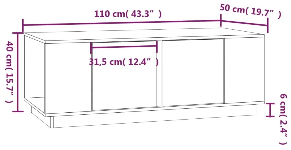 Τραπεζάκι Σαλονιού Μαύρο 110 x 50 x 40 εκ από Μασίφ Ξύλο Πεύκου - Μαύρο