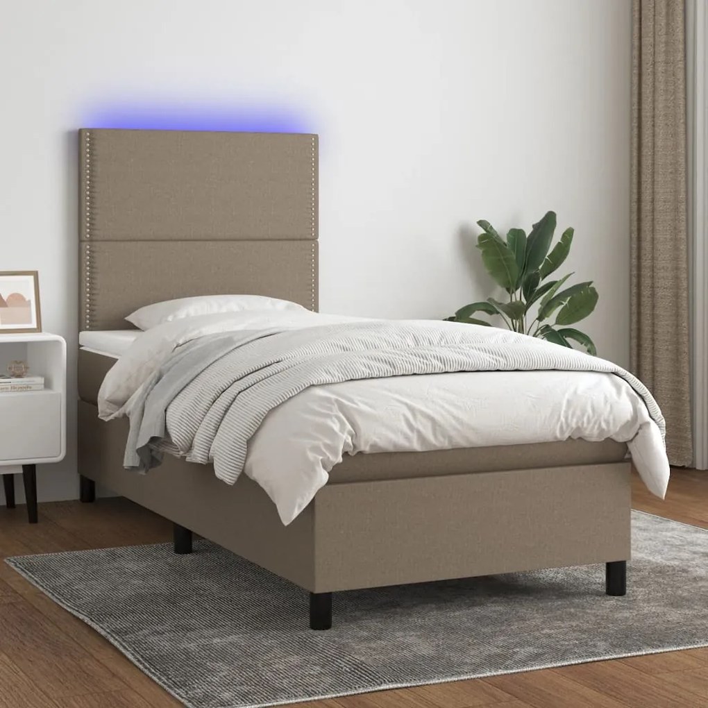 vidaXL Κρεβάτι Boxspring με Στρώμα & LED Taupe 90x190 εκ. Υφασμάτινο