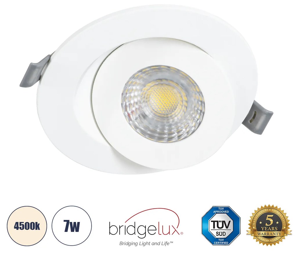 GloboStar LEXIS JOINT 60990 Χωνευτό LED Κινούμενο Spot Downlight 7W 680lm 45° AC 220-240V IP44 Φ12cm x Υ3.1cm - Στρόγγυλο - Λευκό - Φυσικό Λευκό 4500K - Bridgelux Chip - TÜV Certified Driver - 5 Years Warranty