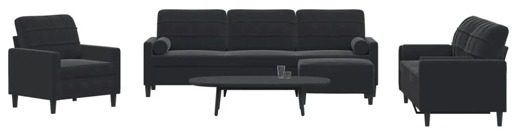 vidaXL Σετ Σαλονιού 4 Τεμ. Μαύρο Βελούδινο με Μαξιλάρια/Στηρίγματα