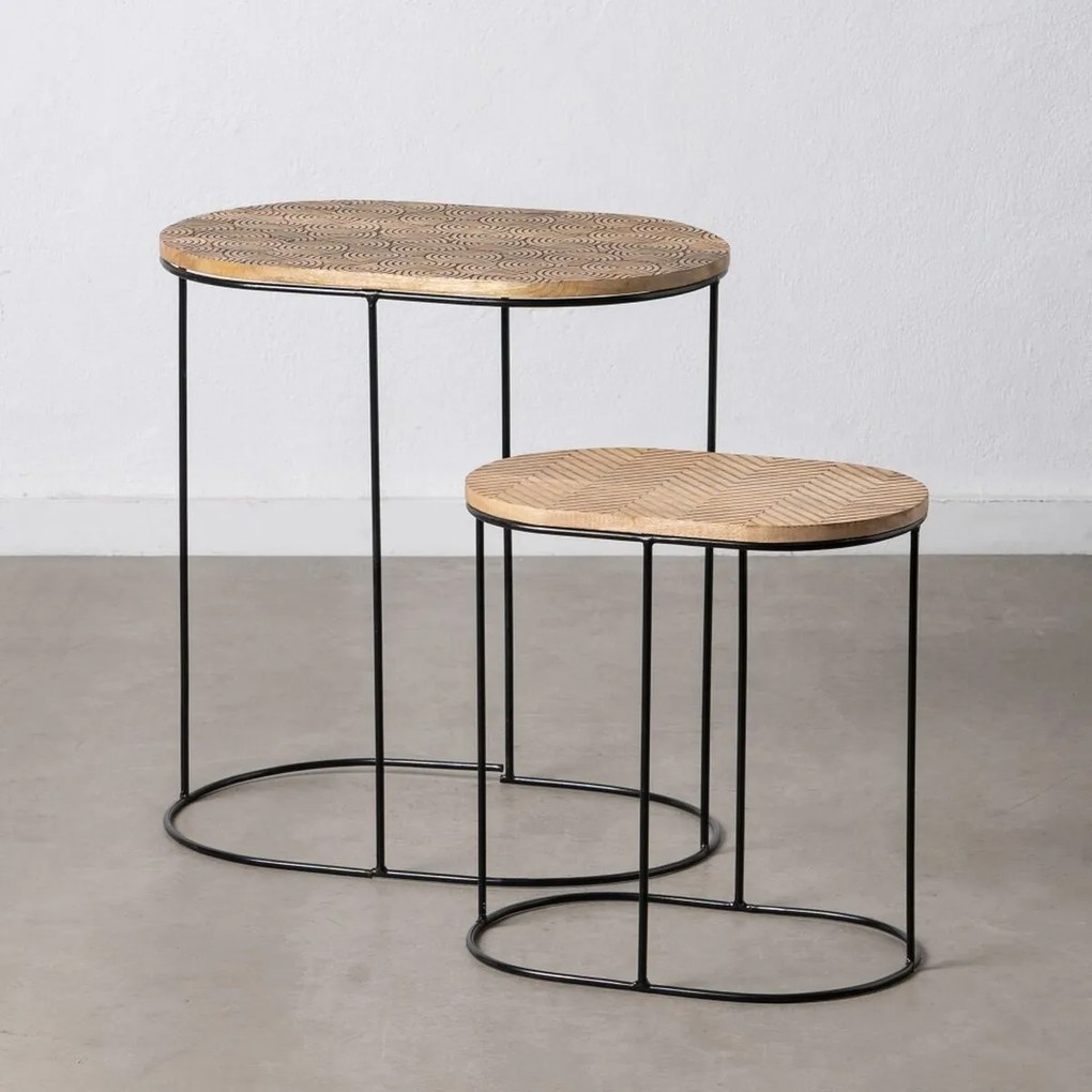 Βοηθητικό Τραπέζι 60 x 39,5 x 60 cm Φυσικό Μαύρο Μέταλλο Ξύλο (x2)
