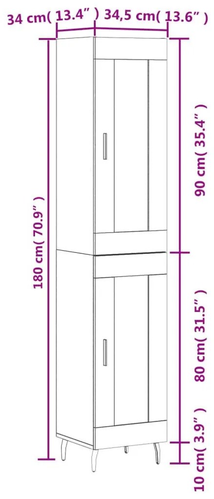 Μπουφές Sonoma Γκρι 34,5 x 34 x 180 εκ. από Επεξεργασμένο Ξύλο - Γκρι