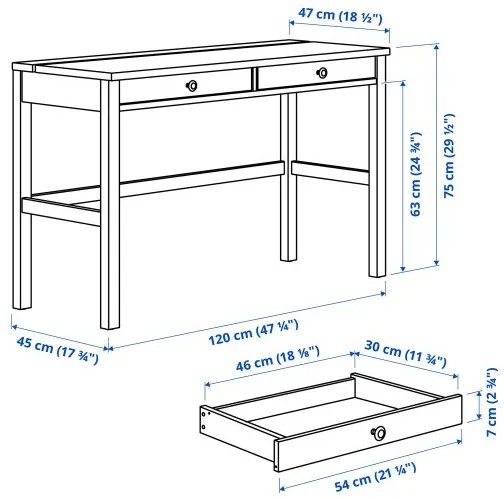 HEMNES γραφείο με 2 συρτάρια, 120x47 cm 305.349.54