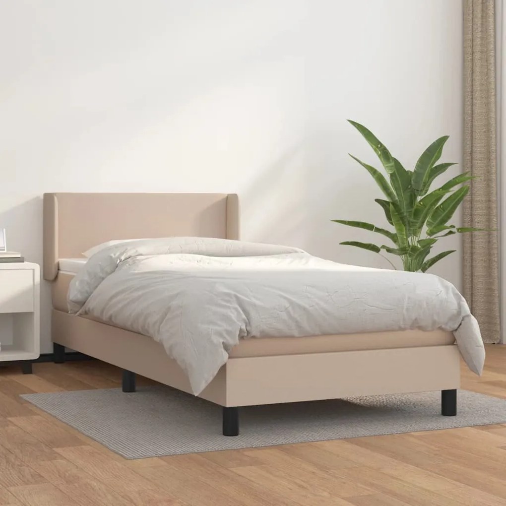 Κρεβάτι Boxspring με Στρώμα Καπουτσίνο 100x200εκ.από Συνθ.Δέρμα