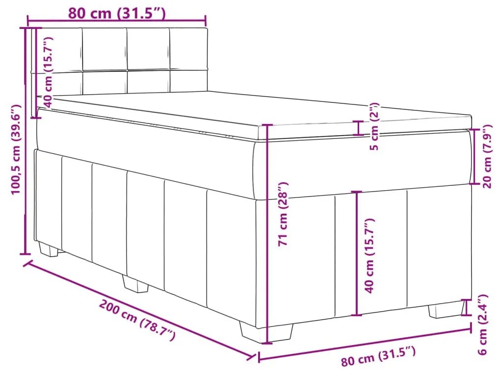 Κρεβάτι Boxspring με Στρώμα Σκούρο Γκρι 80x200 εκ. Υφασμάτινο - Γκρι