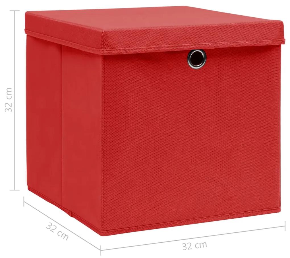 vidaXL Κουτιά Αποθήκευσης με Καπάκια 4 τεμ Κόκκινα 32x32x32εκ Ύφασμα