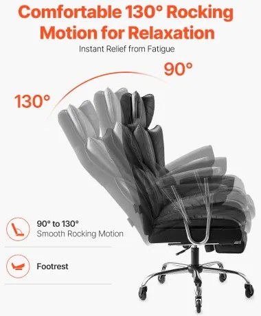 VEVOR Executive Office Chair High Back Chair Footrest &amp; Removable Armrests Black
