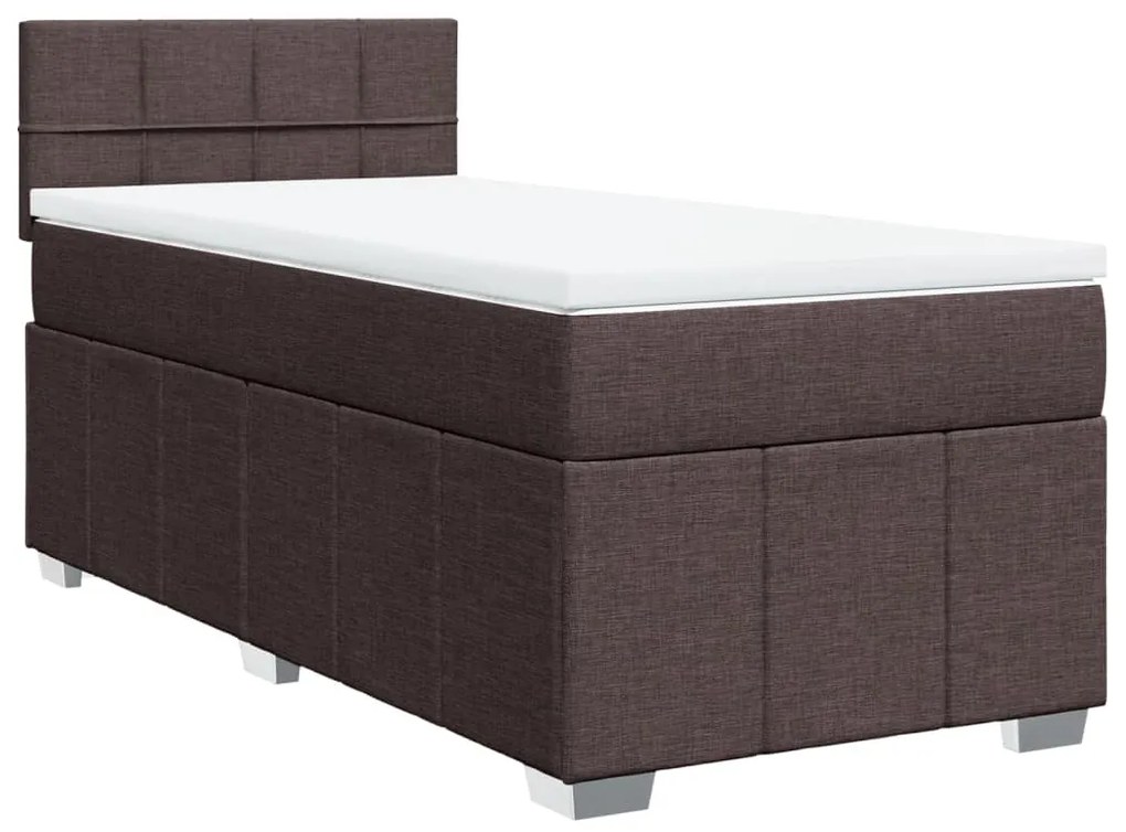 vidaXL Κρεβάτι Boxspring με Στρώμα Σκούρο Καφέ 90x190 εκ. Υφασμάτινο