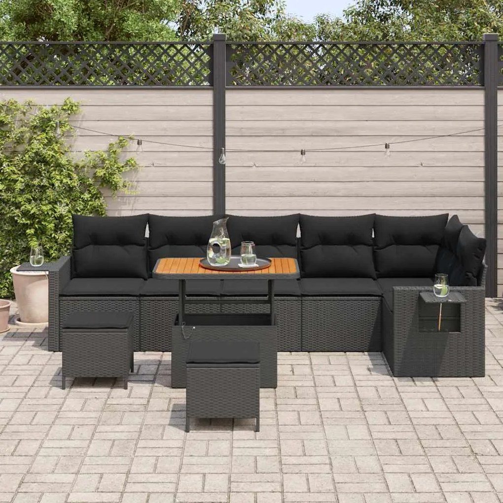vidaXL Σετ Καναπέ Κήπου Ρυθμιζόμενο ύψος 9 pcs Μαύρο συνθετικό ρατάν