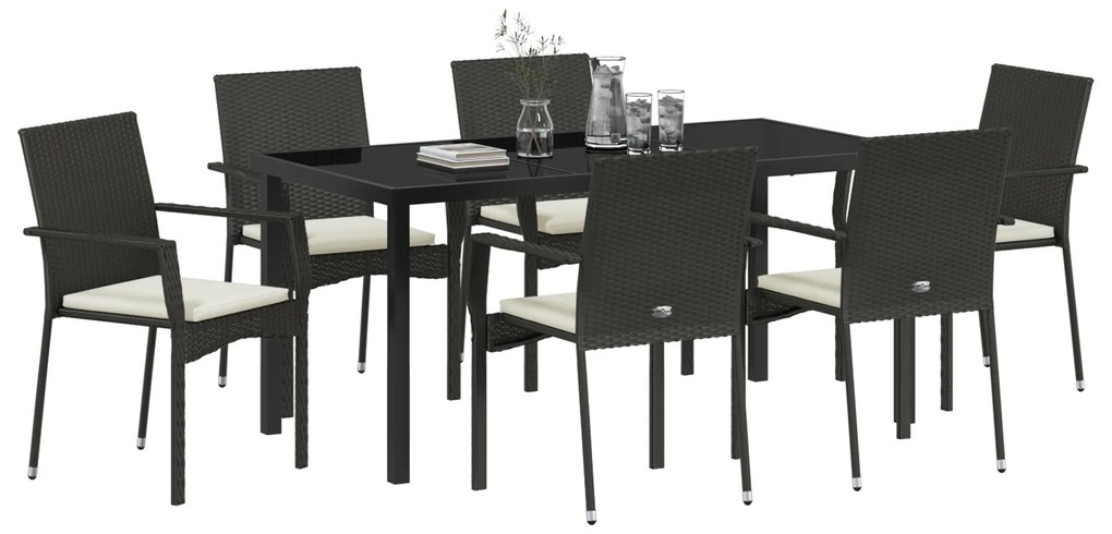 vidaXL Σετ Καρεκλών Κήπου με μαξιλάρι 7 pcs Μαύρο 160 x 80 x 73 εκ