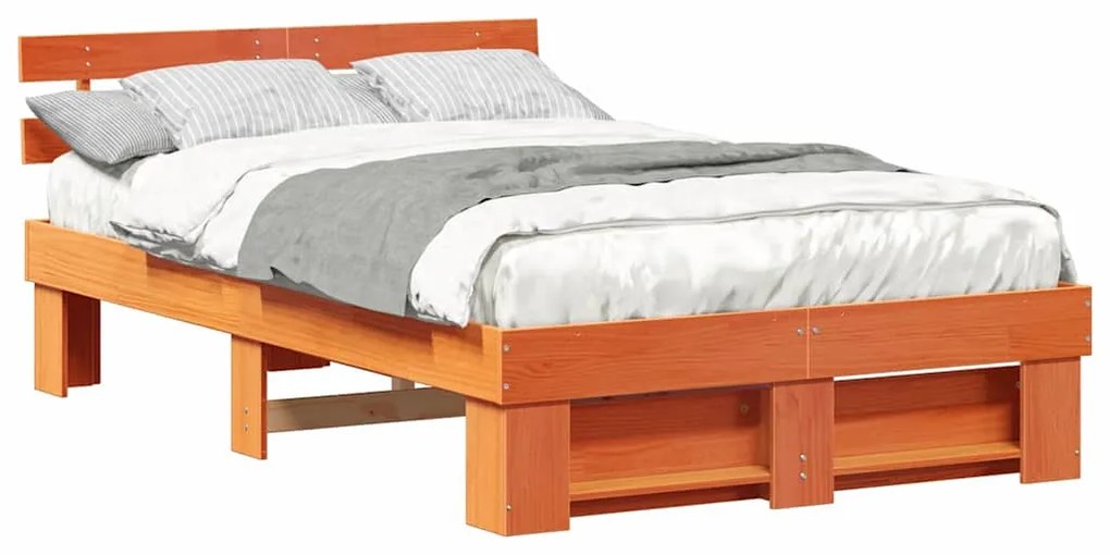 vidaXL Σκελετός Κρεβατιού Καφέ κεριού 135 x 190 cm Μασίφ ξύλο πεύκου