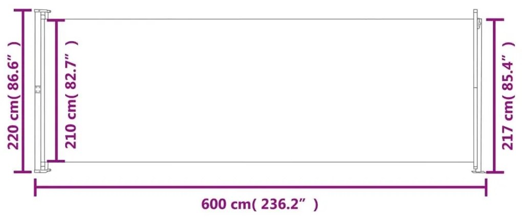 Σκίαστρο Πλαϊνό Συρόμενο Βεράντας Καφέ 220 x 600 εκ. - Καφέ