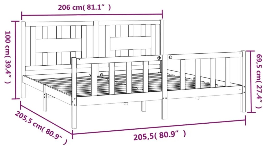 vidaXL Πλαίσιο Κρεβατιού με Κεφαλάρι Μελί 200x200εκ. Μασίφ Ξύλο Πεύκου