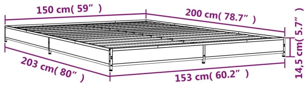 Πλαίσιο Κρεβατιού Καφέ Δρυς 150x200 εκ. Επεξ. Ξύλο &amp; Μέταλλο - Καφέ