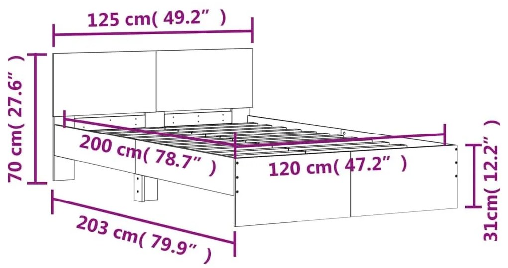 Πλαίσιο Κρεβατιού με Κεφαλάρι Καφέ Δρυς 120x200 εκ. - Καφέ