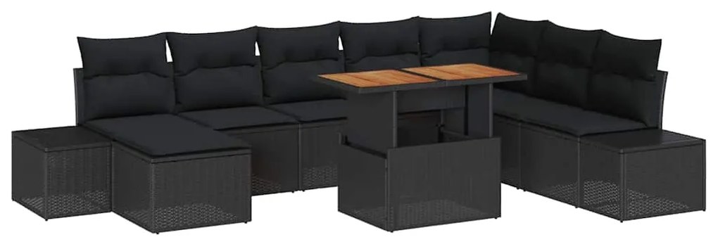 vidaXL Σέτ φαγητού για κήπο με μαξιλάρι 9 pcs Μαύρο, Καφέ