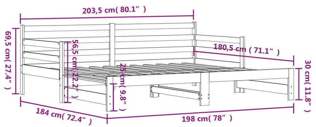 Καναπές Κρεβάτι Συρόμενος Μαύρος 90 x 200 εκ. Μασίφ Ξύλο Πεύκου - Μαύρο