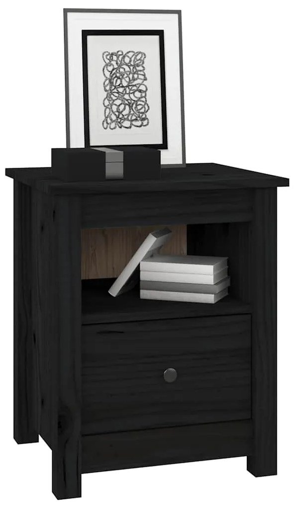 vidaXL Κομοδίνα 2 τεμ. Μαύρα 40x35x49 εκ. από Μασίφ Ξύλο Πεύκου