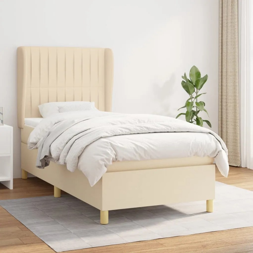 vidaXL Κρεβάτι Boxspring με Στρώμα Κρεμ 90x190 εκ.Υφασμάτινο