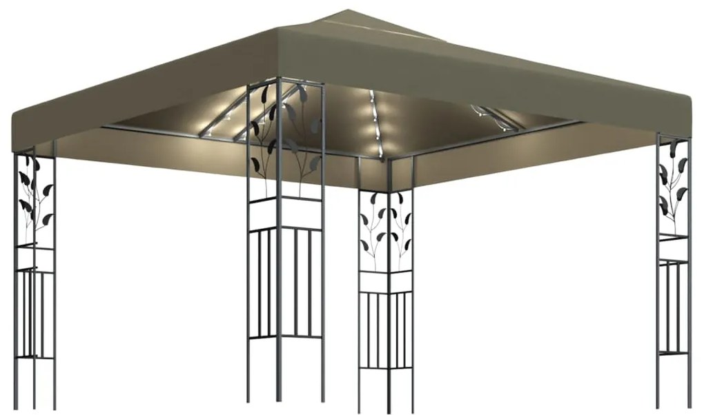 vidaXL Κιόσκι με Φωτάκια LED Taupe 3 x 3 μ.