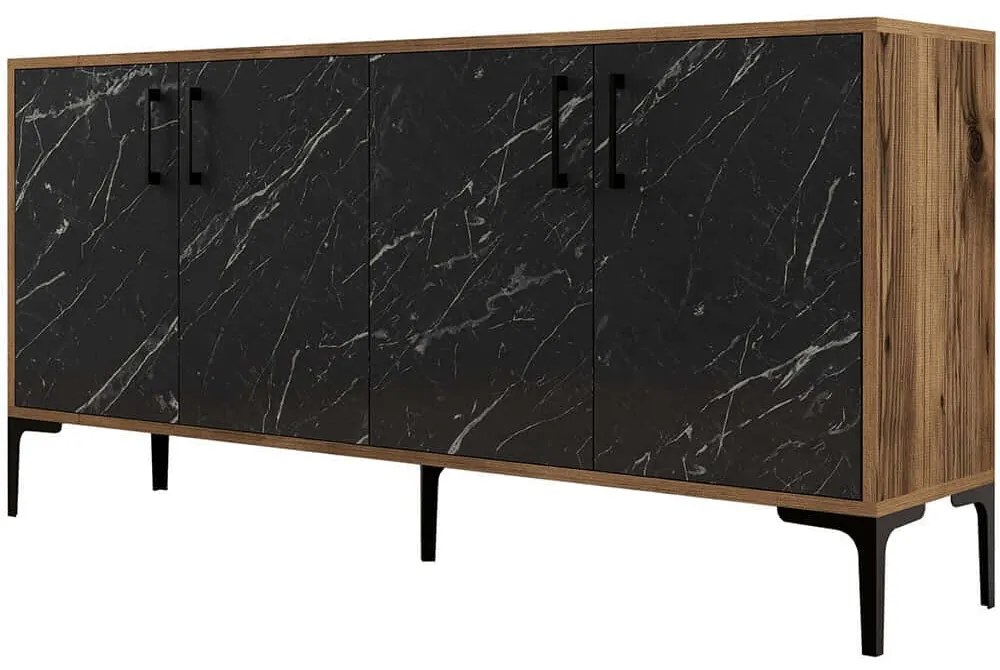 Μπουφές Kiev 845HCT5327 160x35x78cm Marble Effect Black-Walnut Μοριοσανίδα, Μέταλλο