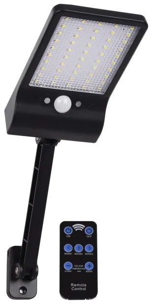 Αυτόνομο Ηλιακό Φωτιστικό Τοίχου LED 3W 6000Κ ABS Μαύρο 71466 Globostar-71466-Μαύρο 71466
