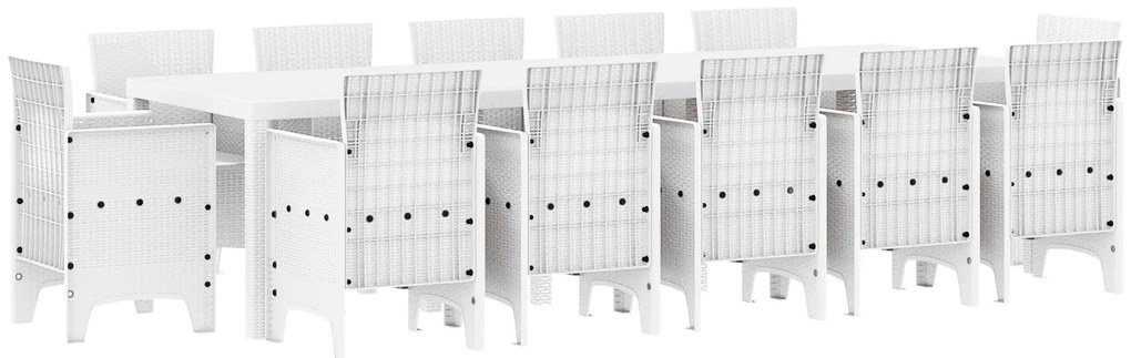 vidaXL Σέτ φαγητού για κήπο 13 pcs Λευκό 300 x 100 x 73 εκ Πολυ ράταν