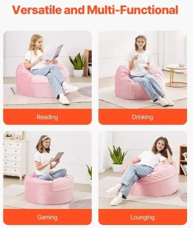 VEVOR 3 feet Round Bean Bag Chair with Removable Cover &amp; Dutch Velvet Pink