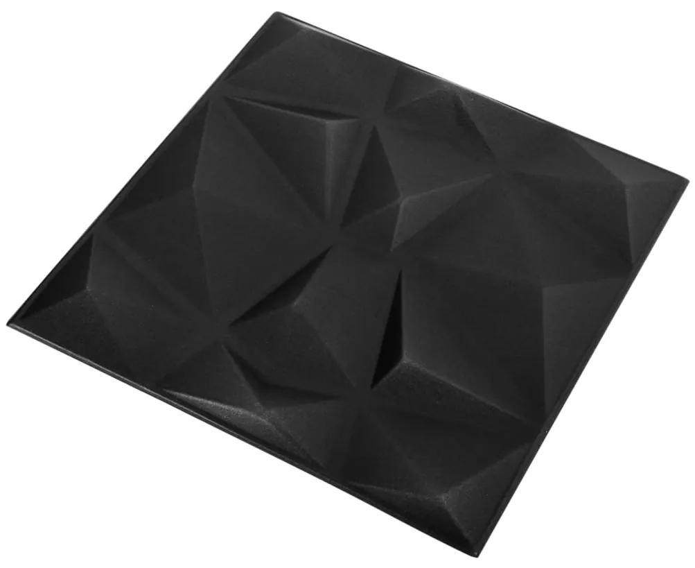 vidaXL Πάνελ Τοίχου 3D 48 τεμ. Μαύρο Διαμαντιού 50 x 50 εκ. 12 μ²