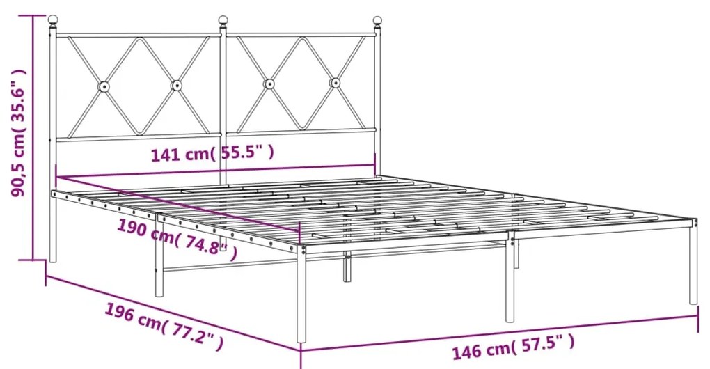 Πλαίσιο Κρεβατιού με Κεφαλάρι Λευκό 140x190 εκ. Μεταλλικό - Λευκό