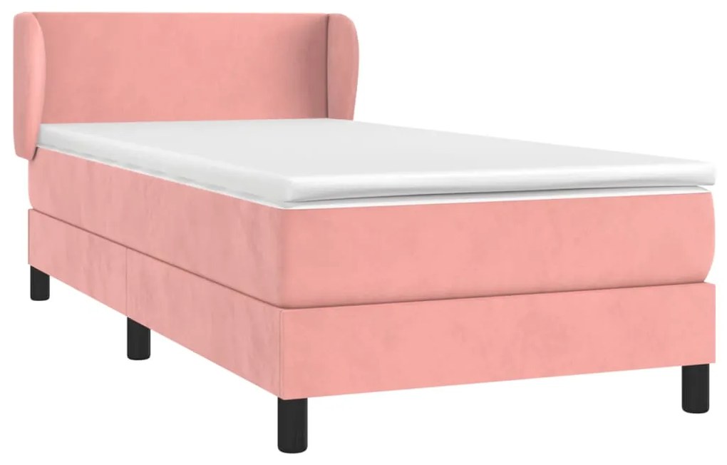 vidaXL Κρεβάτι Boxspring με Στρώμα Ροζ 90x200 εκ. Βελούδινο