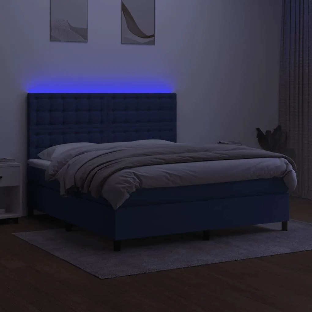 vidaXL Κρεβάτι Boxspring με Στρώμα & LED Μπλε 160x200 εκ. Υφασμάτινο