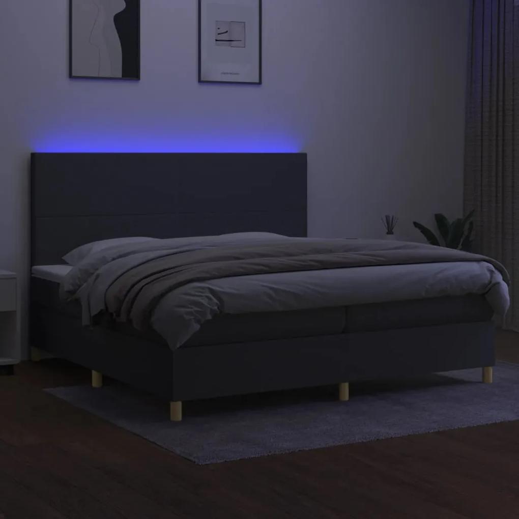 vidaXL Κρεβάτι Boxspring με Στρώμα & LED Σκ.Γκρι 200x200εκ. Υφασμάτινο